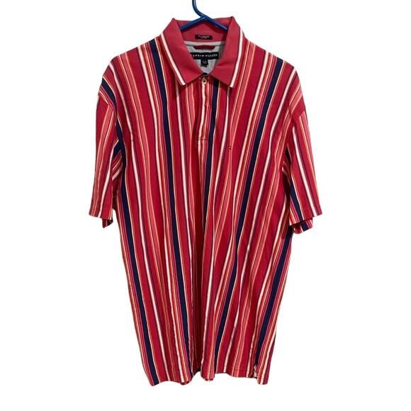 Tommy Hilfiger Other - XL Tommy Hilfiger 100% Cotton Striped Red Blue Polo Men Shirt Short Sleeve